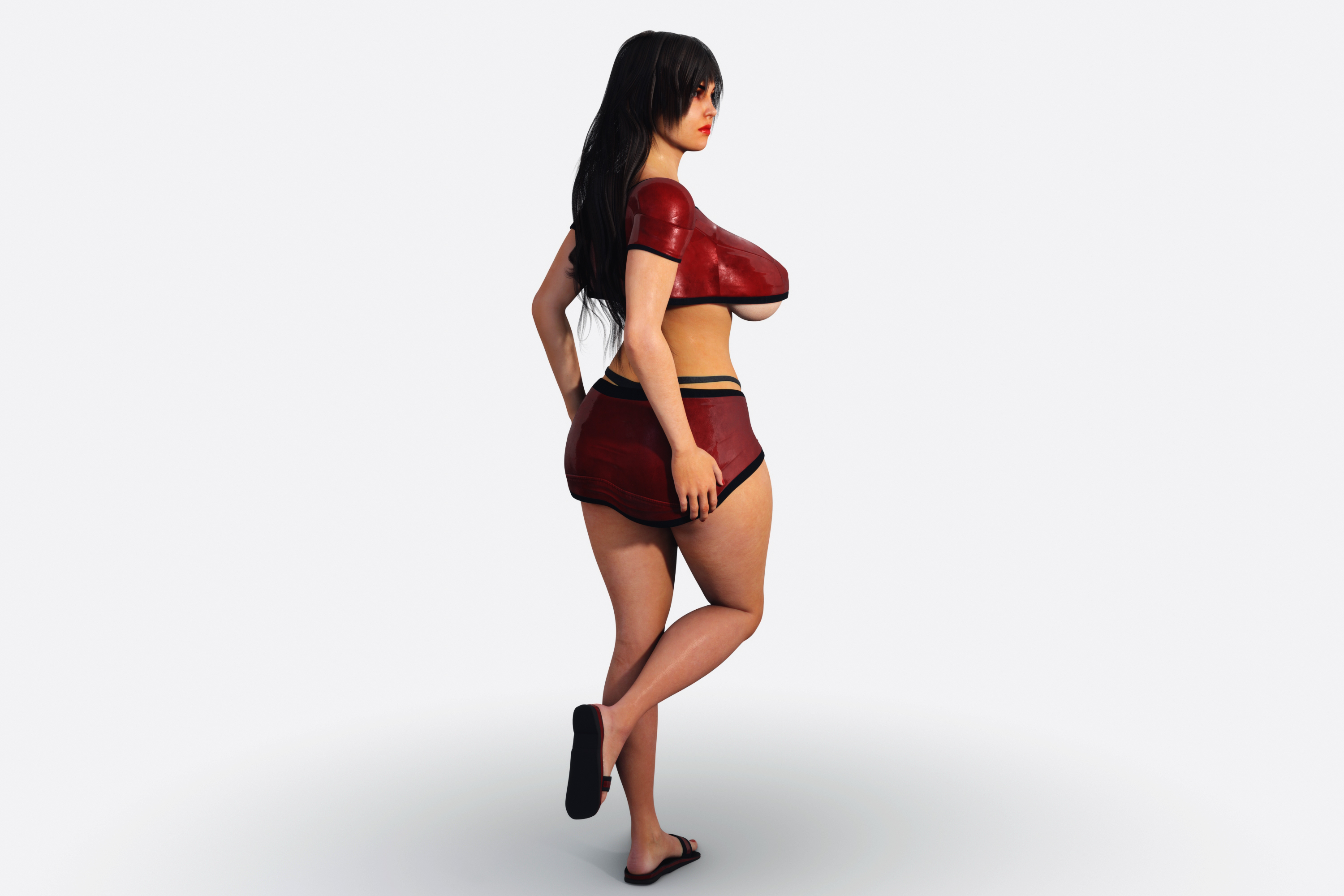 D Model Curvy Woman In Red Clothes Rigged Turbosquid