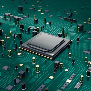 Modern PC Server Motherboard CPU 3D Scene