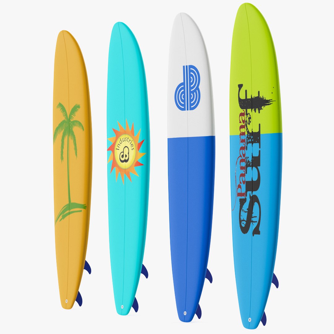 Classic Longboard Surfboards Set 3D model preview