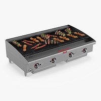 Gas Charbroiler with Food on Skewers