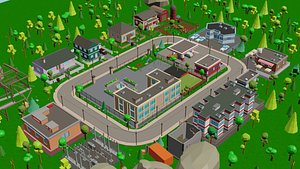3D cartoon city buildings