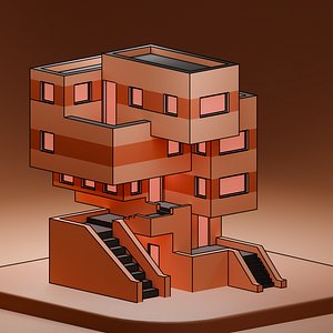3D model Isometric Low Poly Brutalist House