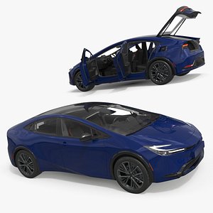 3D Hybrid Liftback Sedan Blue Rigged for Cinema 4D