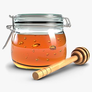 Glass Jar Of Honey With Dipper 1