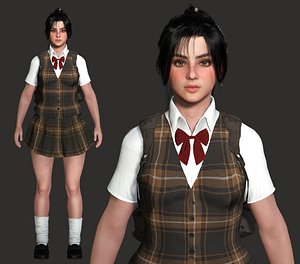Asian Girl Student School 3D Character - Game Ready Rigged PBR 3D model