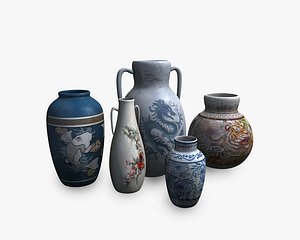Low poly asian pottery collection