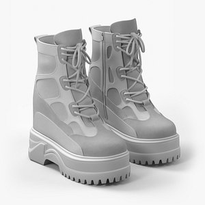 Chunky Platform Ankle Boots with Mesh Panels White