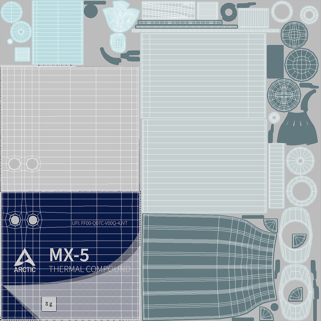 Arctic MX-5 Thermal Paste on CPU 3D model https://p.turbosquid.com/ts-thumb/U7/yCTlxp/Jz/arcticmx5thermalpasteoncpumb3dmodel022/jpg/1724700521/1920x1080/fit_q87/c72488e80b6aefe99b5532691357019699c1a1cb/arcticmx5thermalpasteoncpumb3dmodel022.jpg