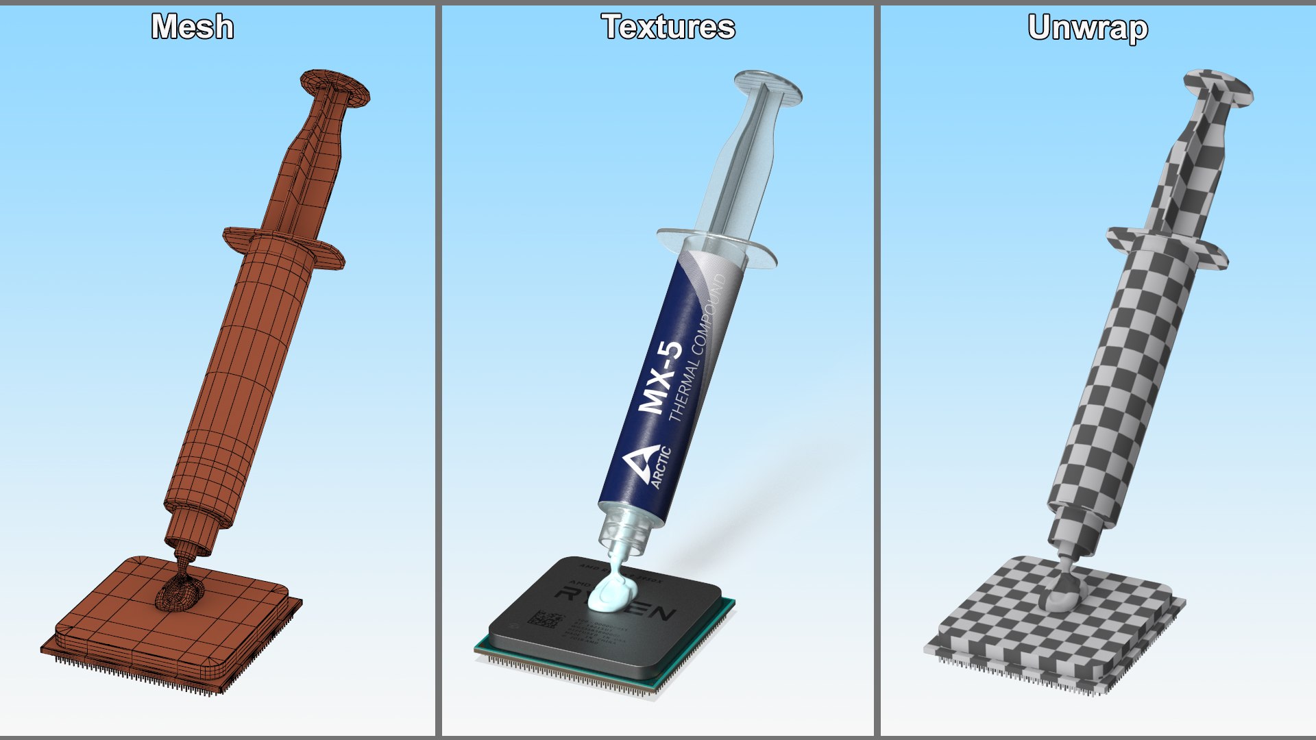 Arctic MX-5 Thermal Paste on CPU 3D model https://p.turbosquid.com/ts-thumb/U7/yCTlxp/SF/arcticmx5thermalpasteoncpumb3dmodel020/jpg/1724700513/1920x1080/fit_q87/59146f28823eb6bae110a6e45dc474997584fb96/arcticmx5thermalpasteoncpumb3dmodel020.jpg