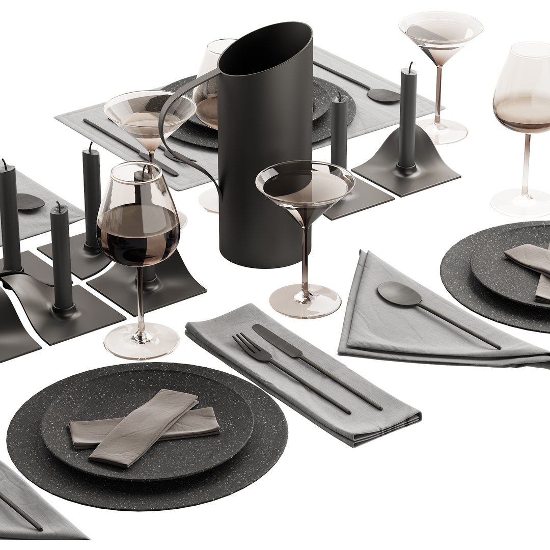 063 Tableware Decor Set 01 Dark Matte 3D Model TurboSquid 1789220