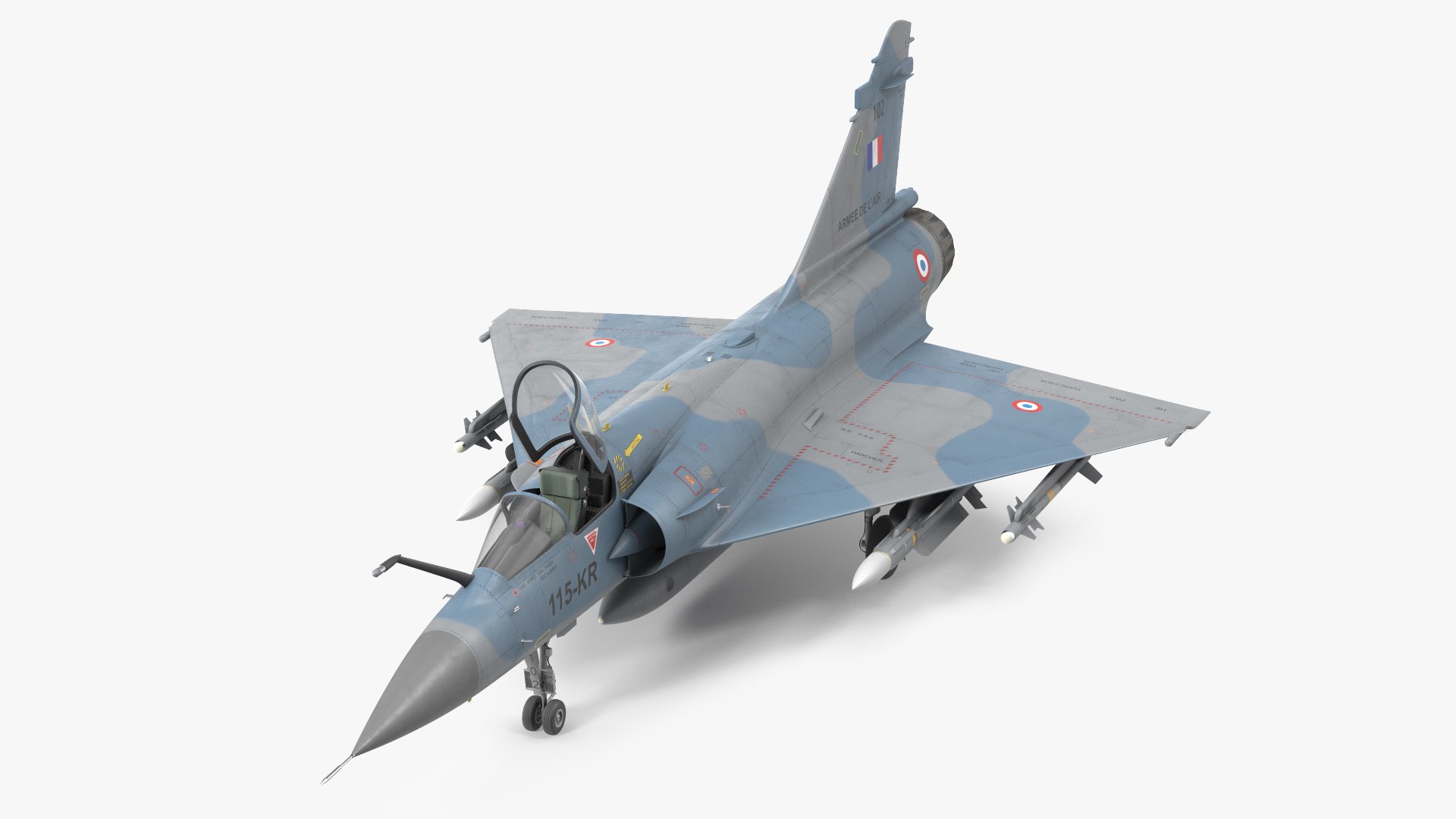 French Air Force Mirage 2000C with Armament Rigged 3D model preview