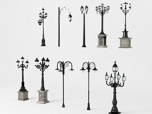 Classic European Street Lamp And Vintage Park Light Set model