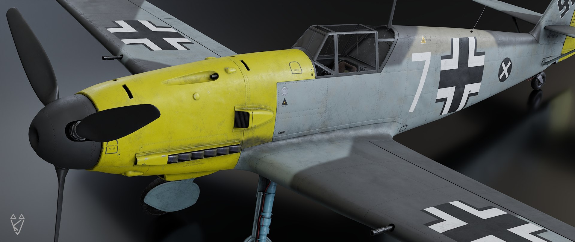 Messerschmitt BF-109 model https://p.turbosquid.com/ts-thumb/U8/OuQGJn/dr/messerschmittbf109_03/jpg/1642984002/1920x1080/fit_q87/c7e9042740076235b90c8d02a9c1249c37e51a9d/messerschmittbf109_03.jpg