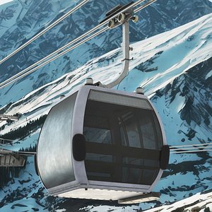Aerial Tramway Cabin with Curved Windows Grey 3D model
