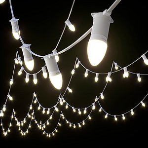 3D Editable garland of white candles model