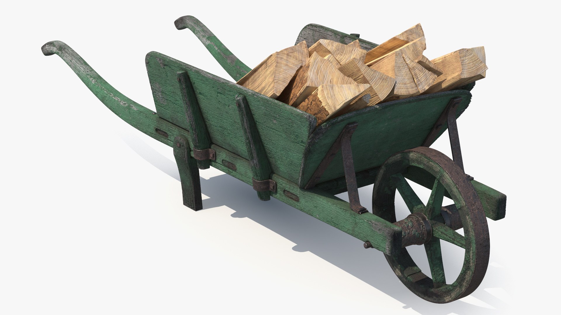 Old Wheelbarrow and Firewood 3D model preview