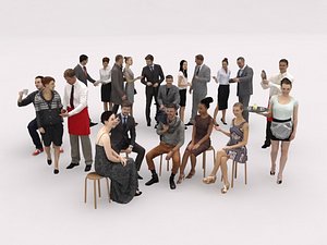 20x LOW POLY BUSINESS MAN CASUAL CAFETERIA SITTING WOMAN MAN PEOPLE CROWD