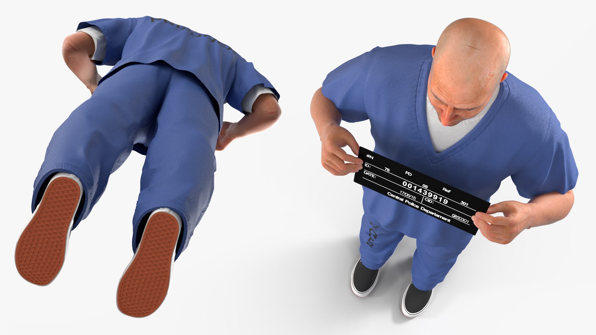 Prisoner In Blue Uniform With Mugshot Sign 3D - TurboSquid 2385078