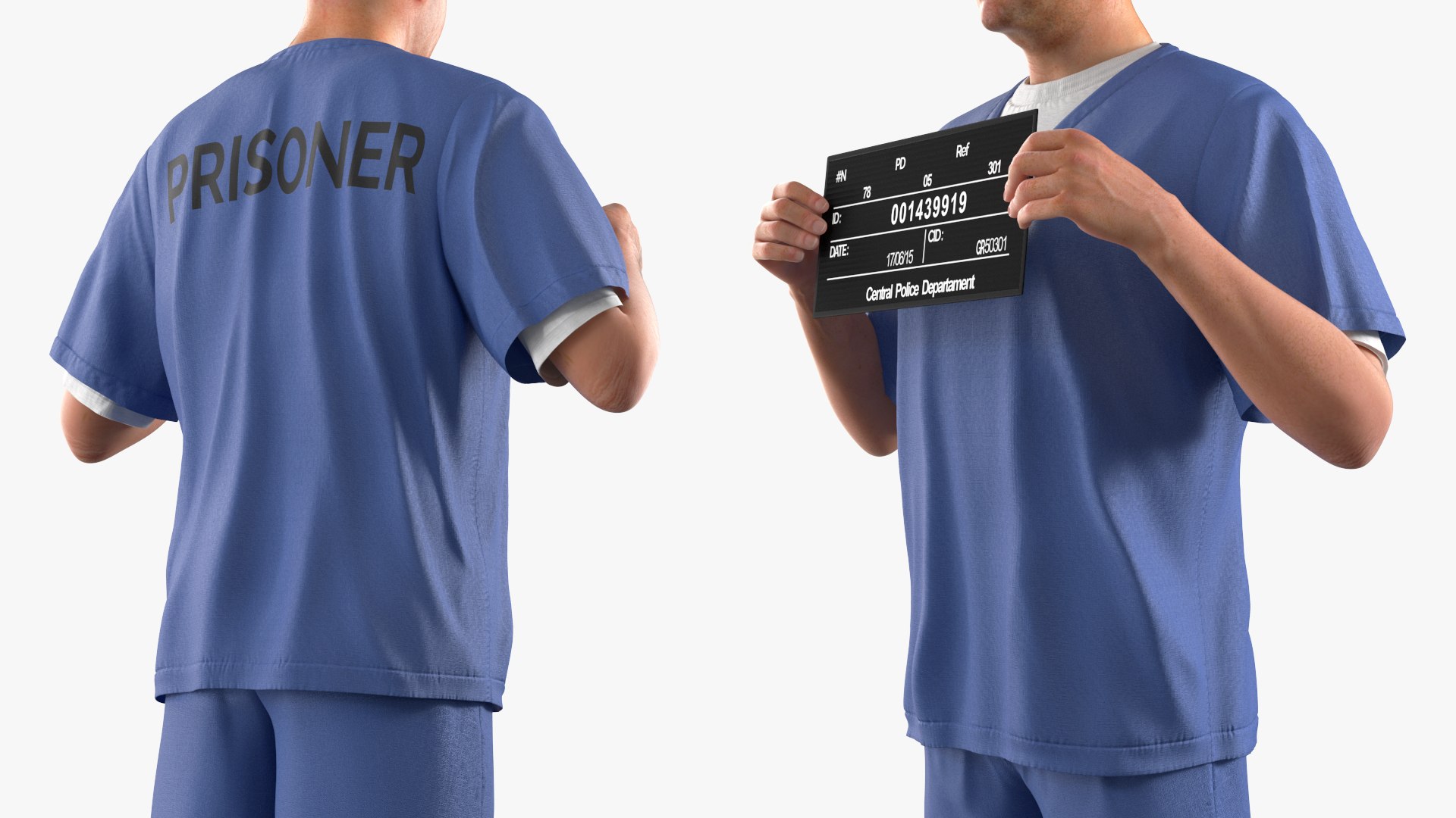 Prisoner In Blue Uniform With Mugshot Sign 3D - TurboSquid 2385078