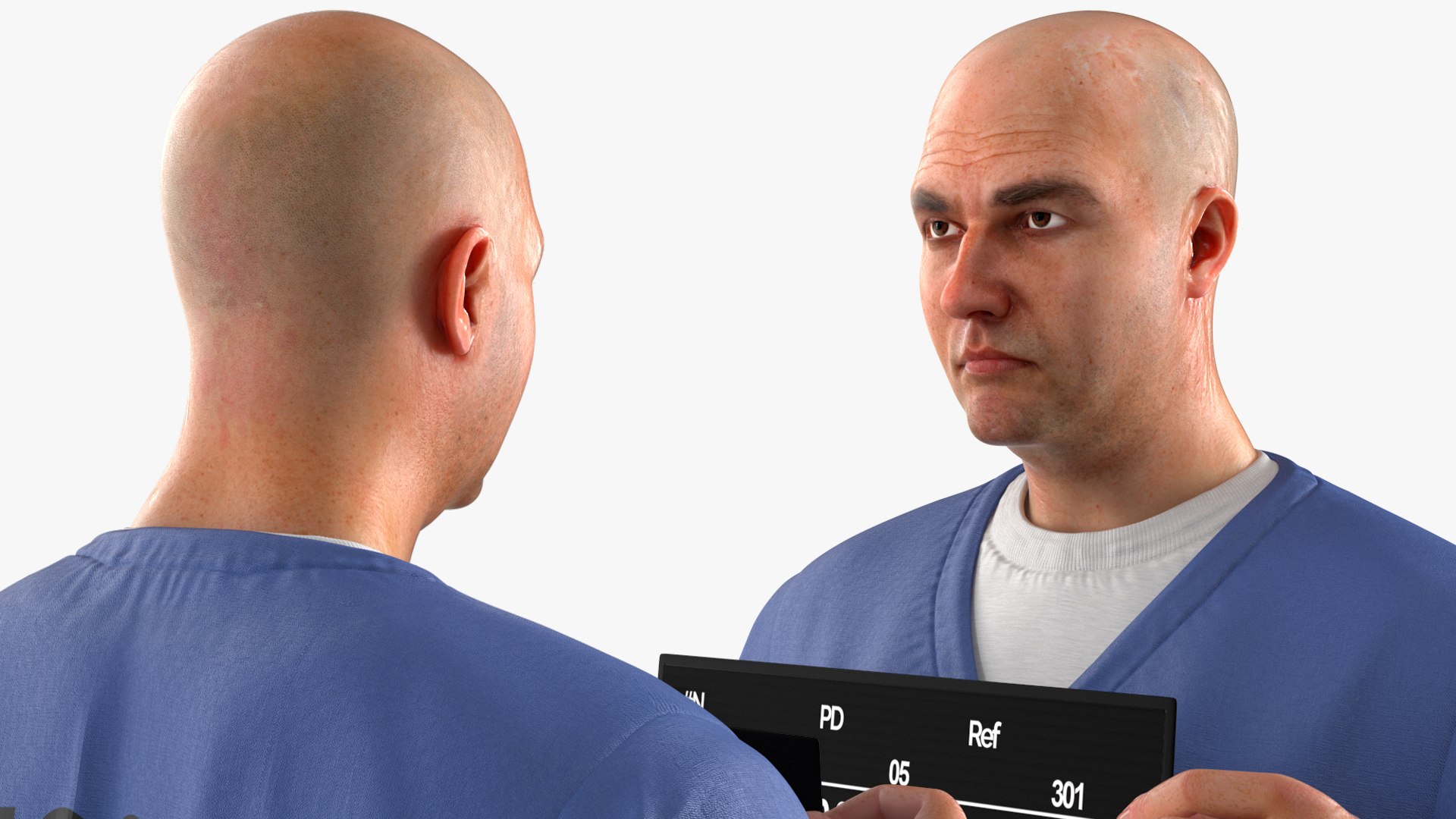 Prisoner In Blue Uniform With Mugshot Sign 3D - TurboSquid 2385078