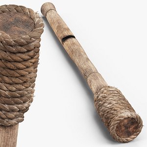 Rope Wrapped Wooden Torch Tool Brown Fur for Cinema 4D