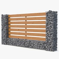 Gabion and Wood Fence Section