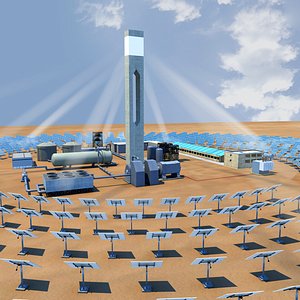 solar power tower heliostat 3D
