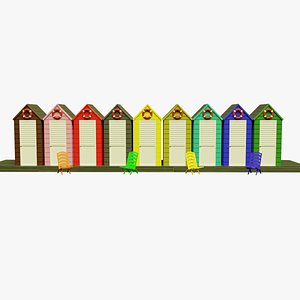 beach cabins chairs 3D model
