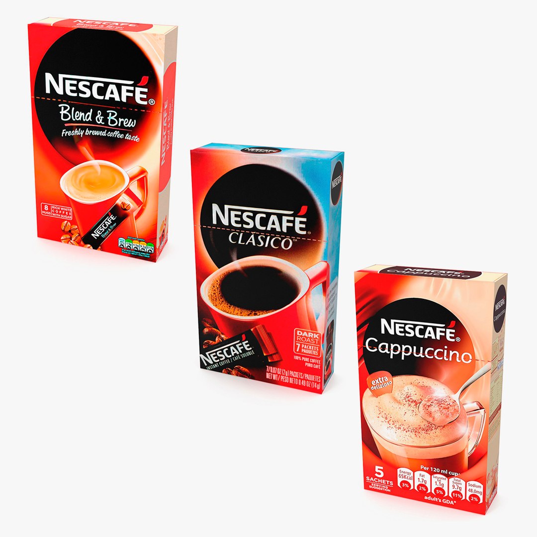 Nescafe Coffee Boxes Collection 3D model for industrial visualization, technical presentation, simulation, product rendering, and animation