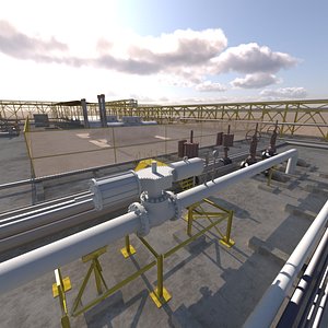 NGL Inlet Metering Station with Pipeline Network and Valve Assembly 3D model