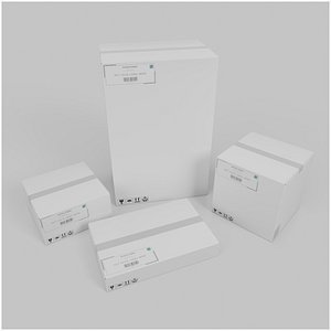 White Cardboard Box E-Commerce Quad– Rigged and Customizable