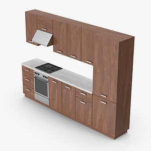 3D Kitchen Cabinets Dark Wood model