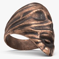 Vintage Abstract Face Ring Worn Bronze