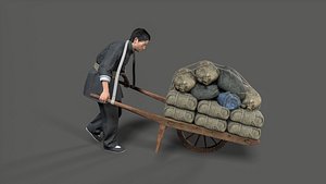 3D model Stylized Medieval Wooden Pushcart