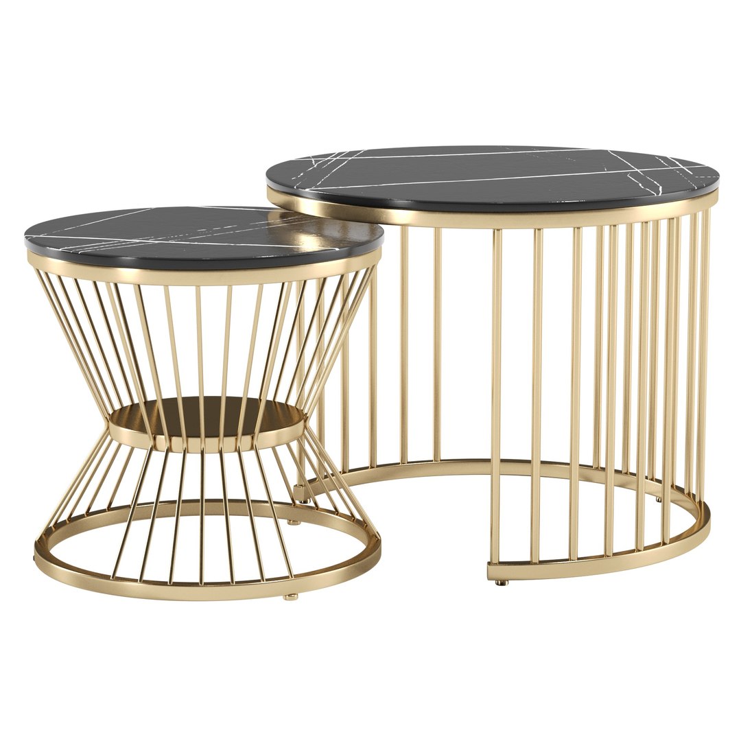 Modern Black and Gold Nesting Coffee Table Set 3D TurboSquid 1995937
