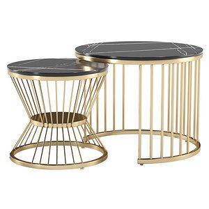 Modern Black and Gold Nesting Coffee Table Set 3D