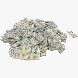 3D model pile dollars bills banknotes