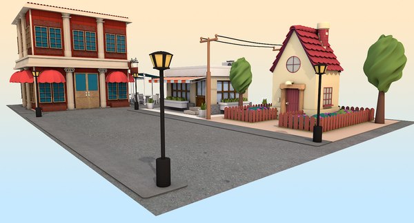 cartoon street environment 3d model
