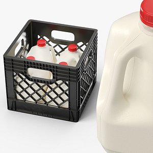 Crate with Milk Plastic Jugs Black