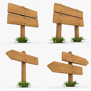 realistic wooden signboard grass 3d model