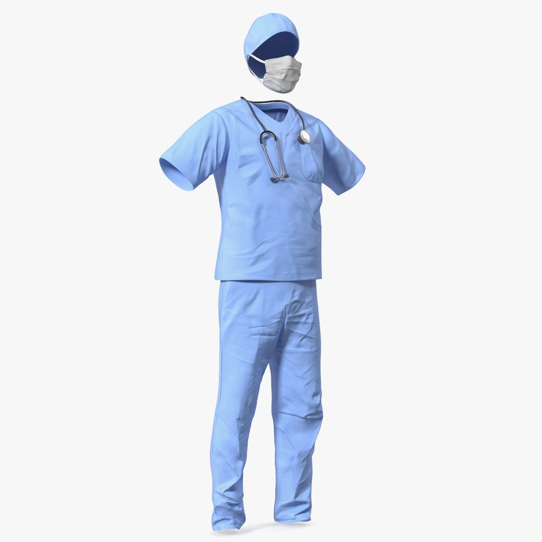 Dr Dress Scrub Suit for Man with Mask 3D model preview