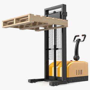 Yellow Pallet Stacker with Wooden Pallet