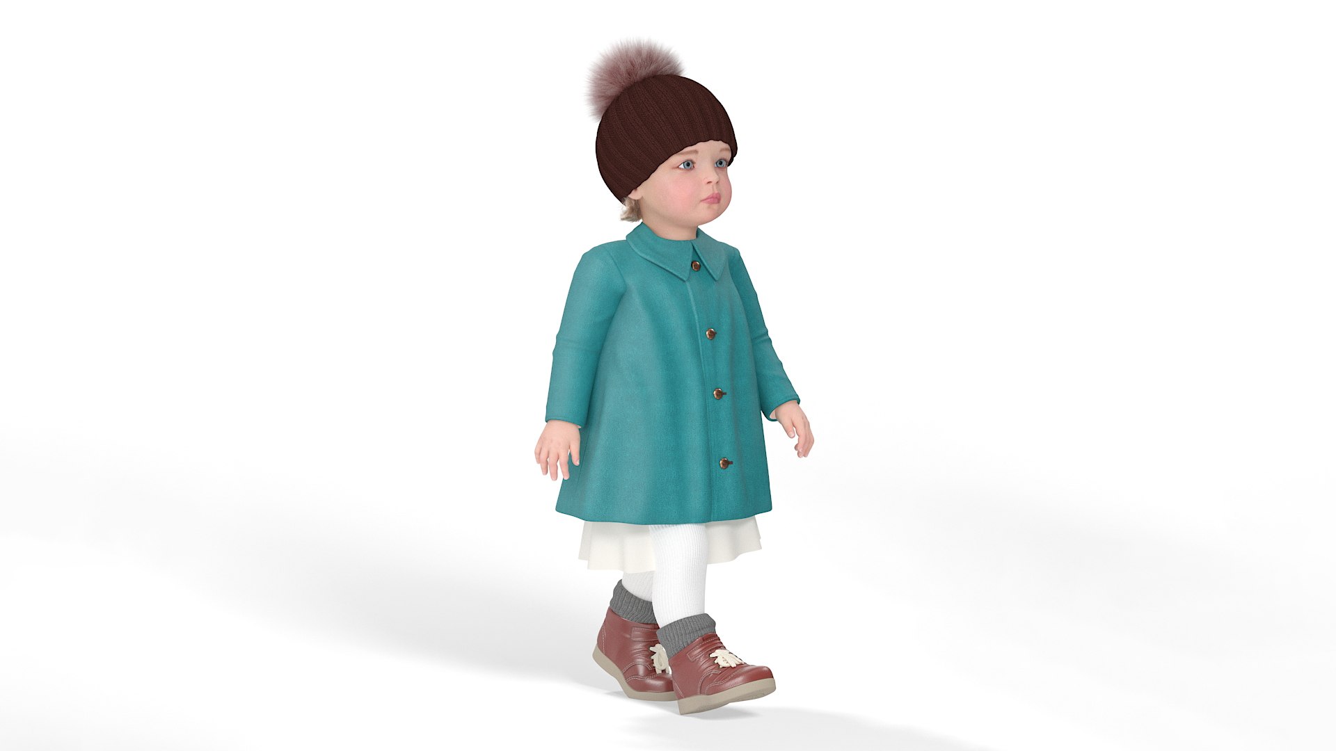 Little Girl Everyday Autumn Style Fur Rigged 3D model preview