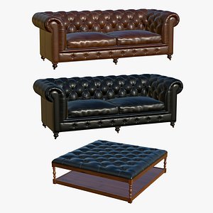 Chesterfield Leather Sofa Double With Coffee Table