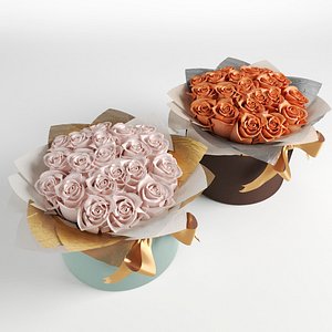 3D Bouquet of roses in a  hat box