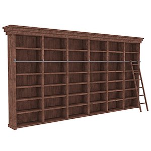 Old wood shelf with sliding ladder model