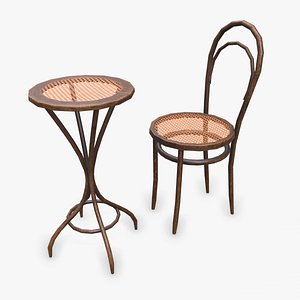 Old Cafe Table And Chair Low-poly PBR 3D model