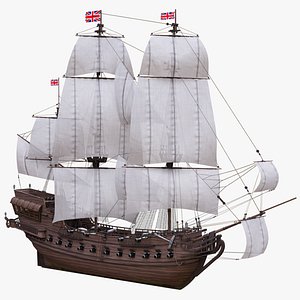 3D Pirate Galleon Warship with Detailed Interior Game Ready 8K model