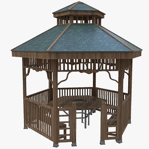 3D Wood Garden Pergola - Gazebo 02 model