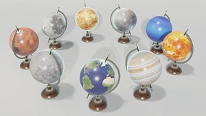 Solar System Planets Globes 3D Model